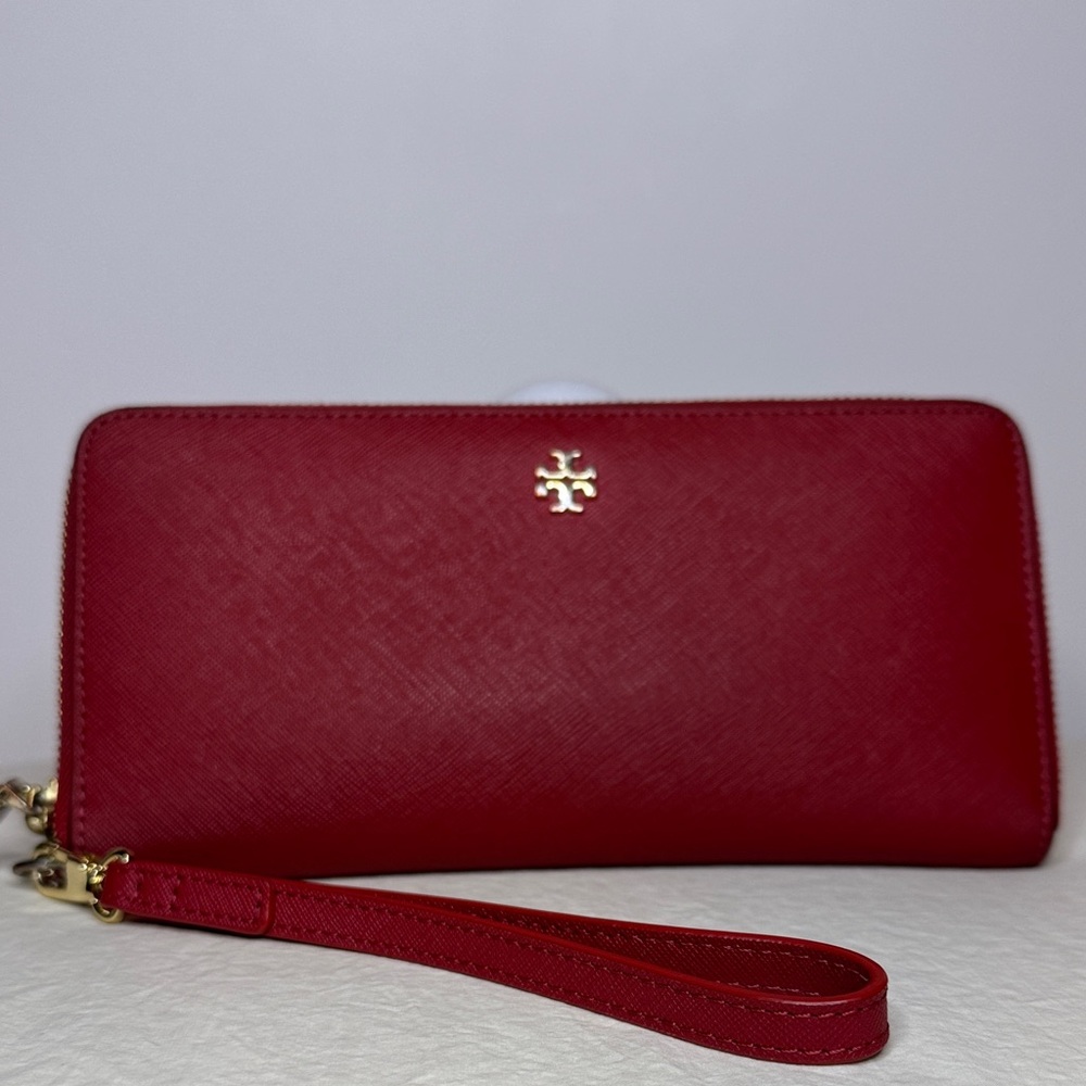Tory Burch Red Wristlet with Gold Accents